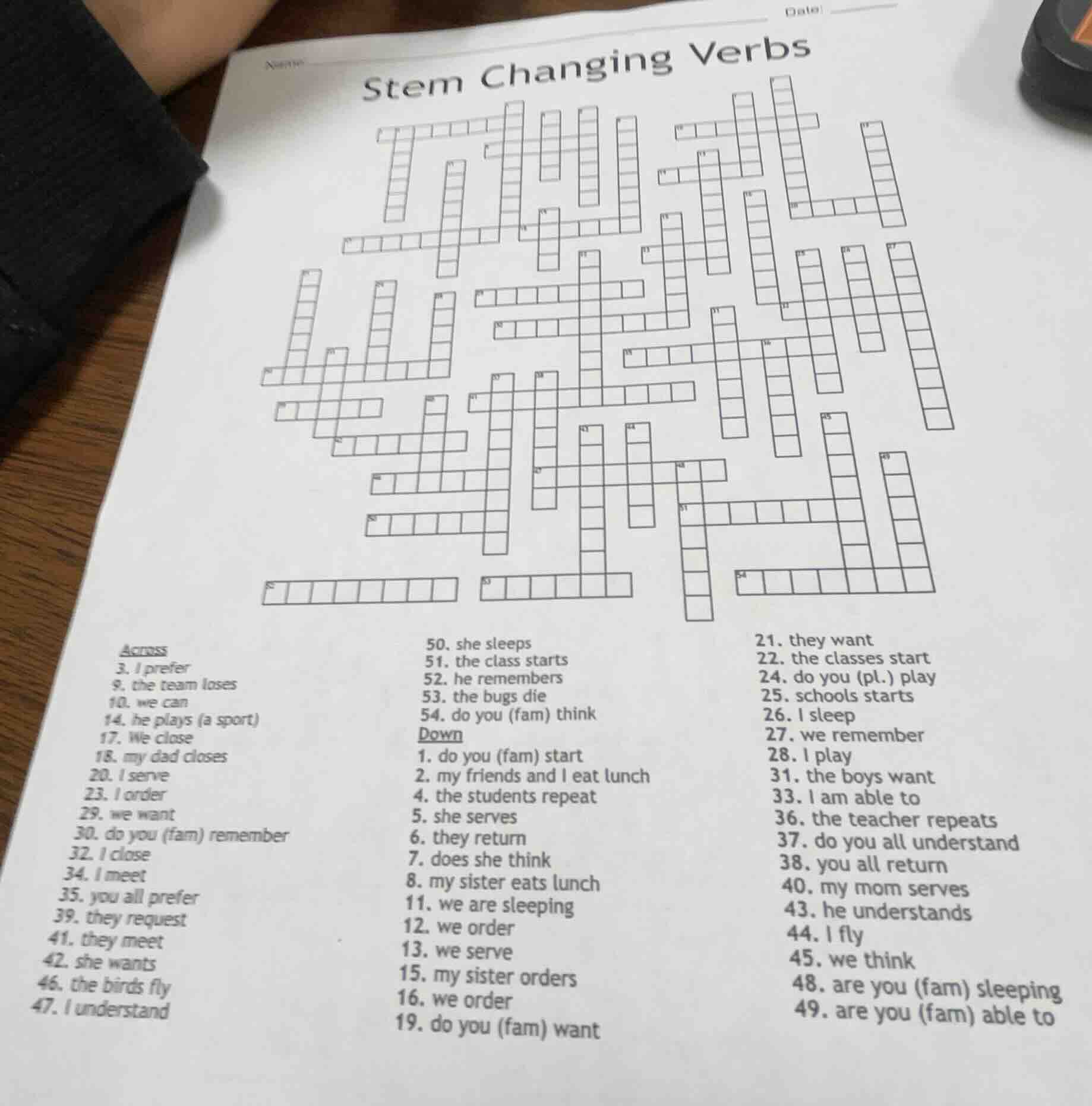 stem changing verbs across 3. i prefer 9. the team loses 10. we can 14.…