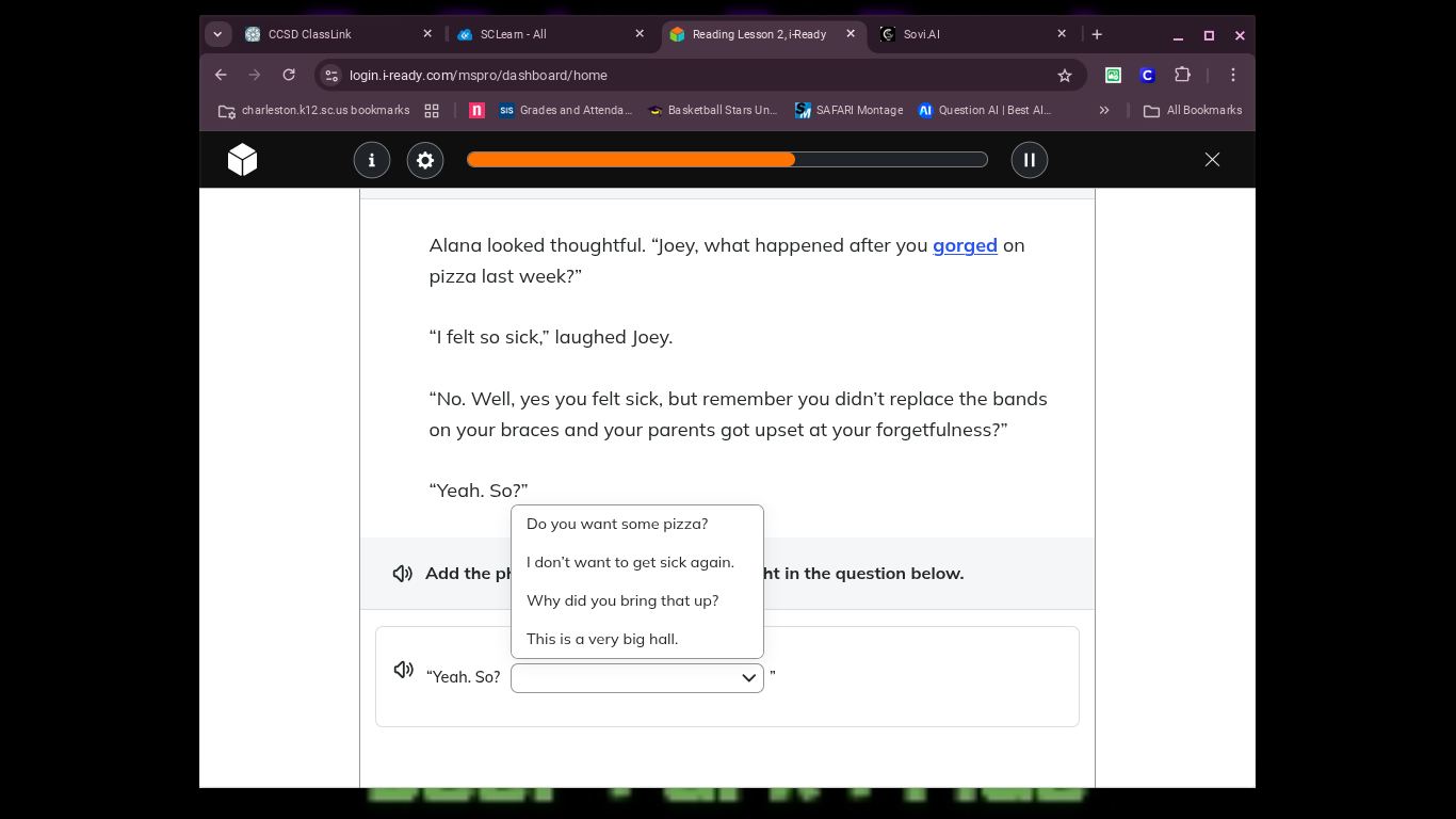 alana looked thoughtful. \joey, what happened after you gorged on pizza…