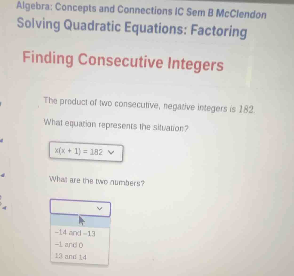 algebra: concepts and connections ic sem b mcclendon solving quadratic …