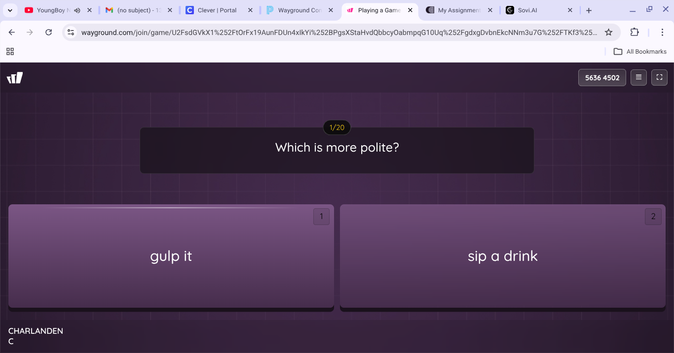 which is more polite? 1 gulp it 2 sip a drink