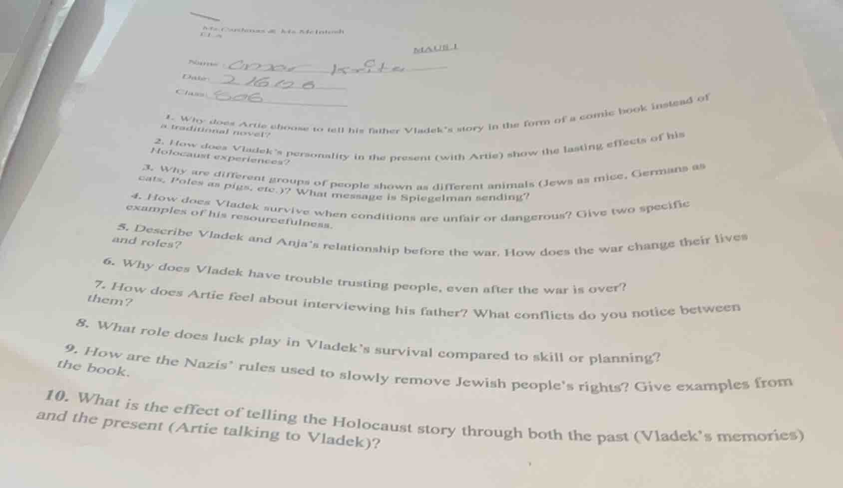 name date class 1. why does artie choose to tell his father vladek’s st…