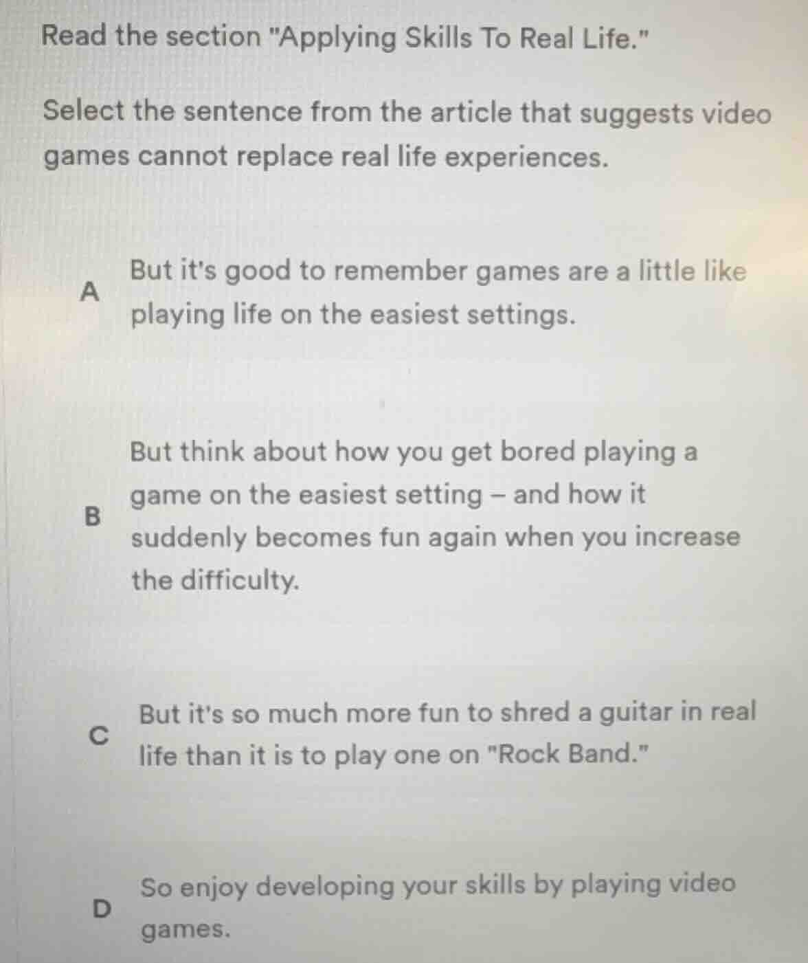 read the section \applying skills to real life.\ select the sentence fr…