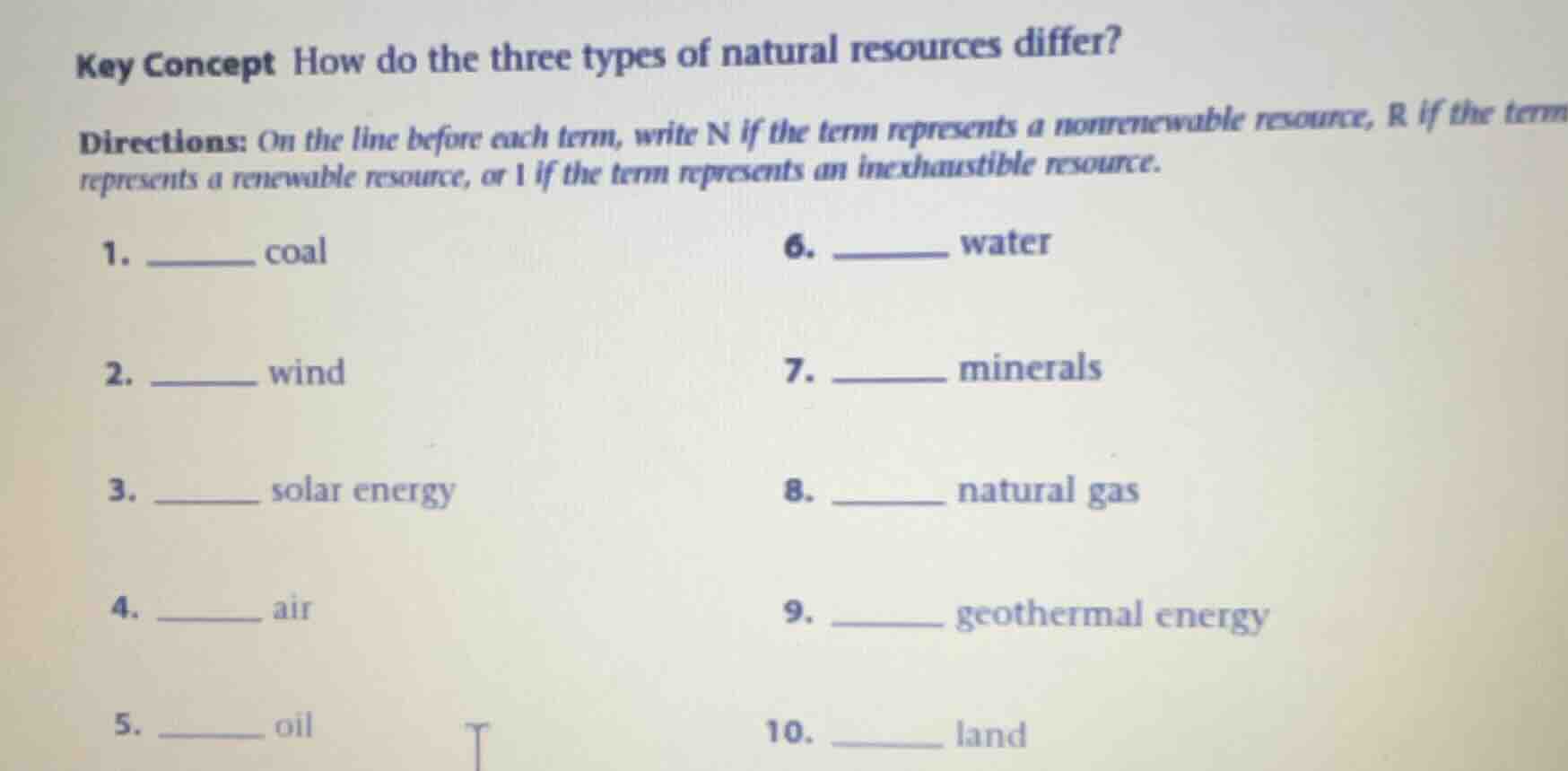 key concept how do the three types of natural resources differ? directi…