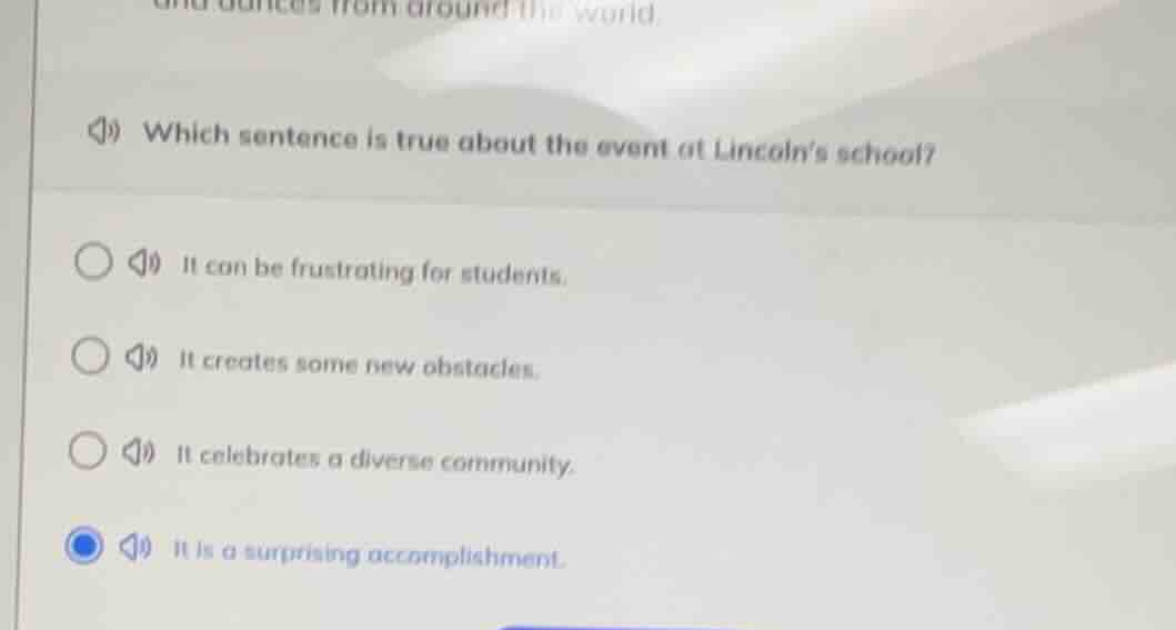 which sentence is true about the event at lincolns school? it can be fr…