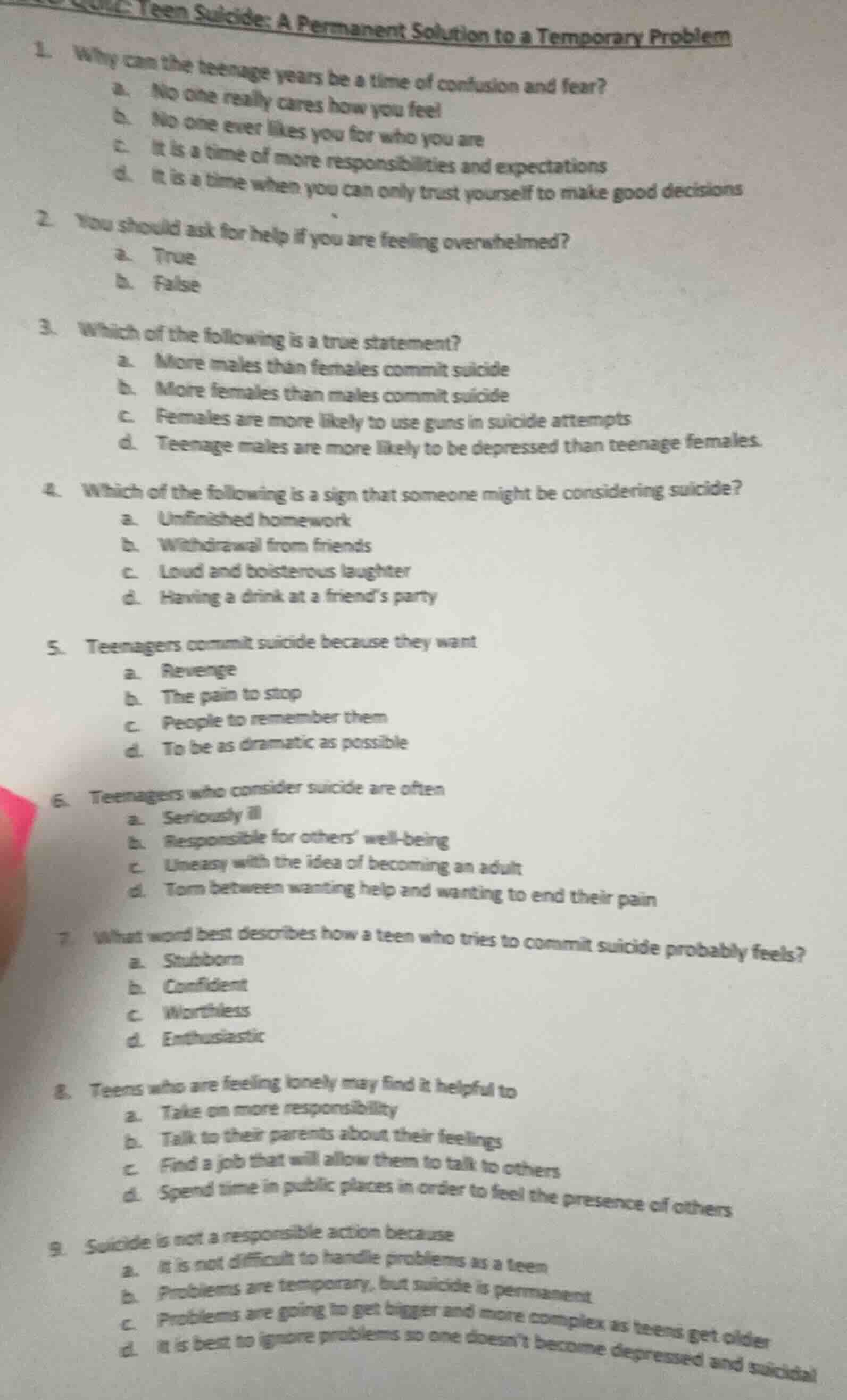 quiz: teen suicide: a permanent solution to a temporary problem 1. why …