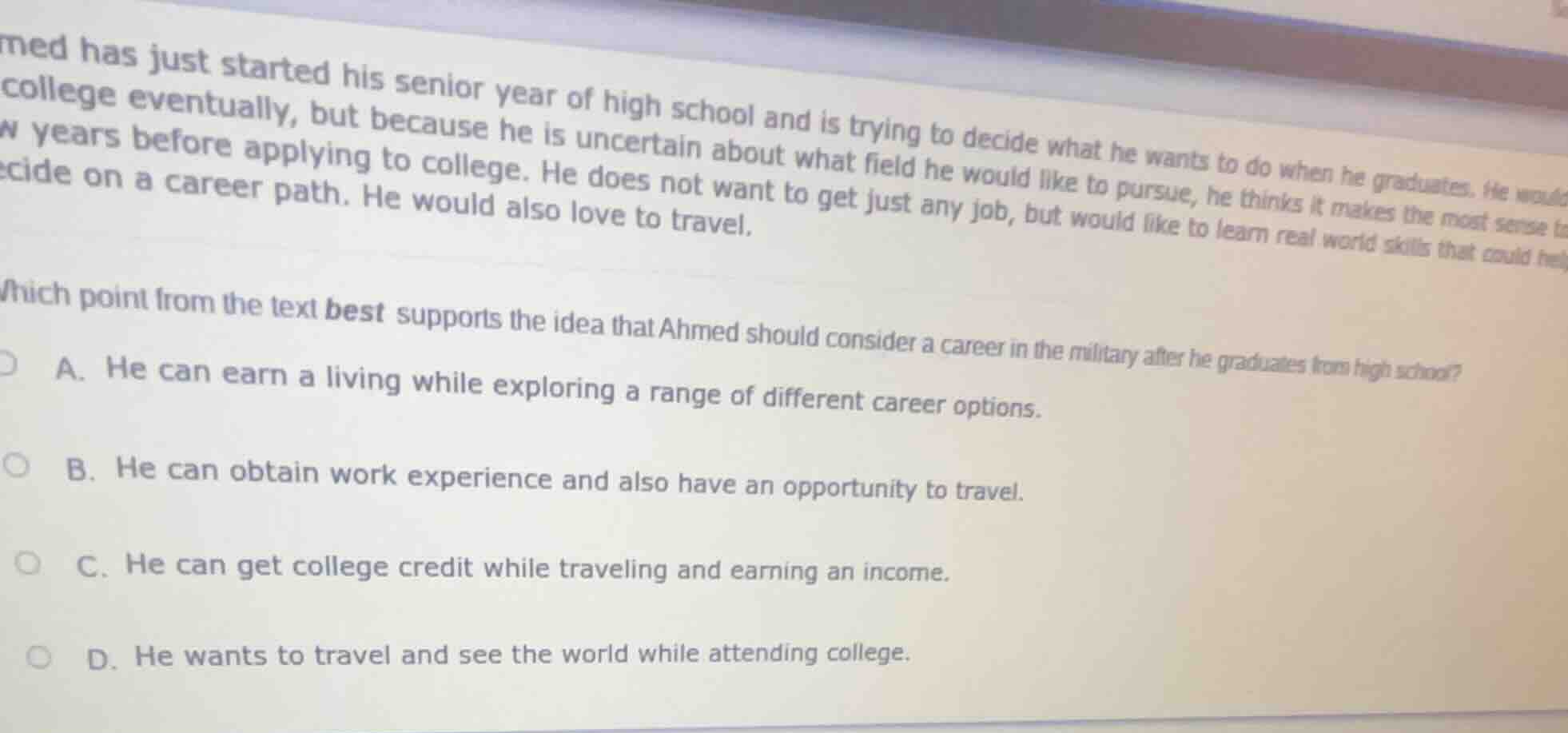 med has just started his senior year of high school and is trying to de…