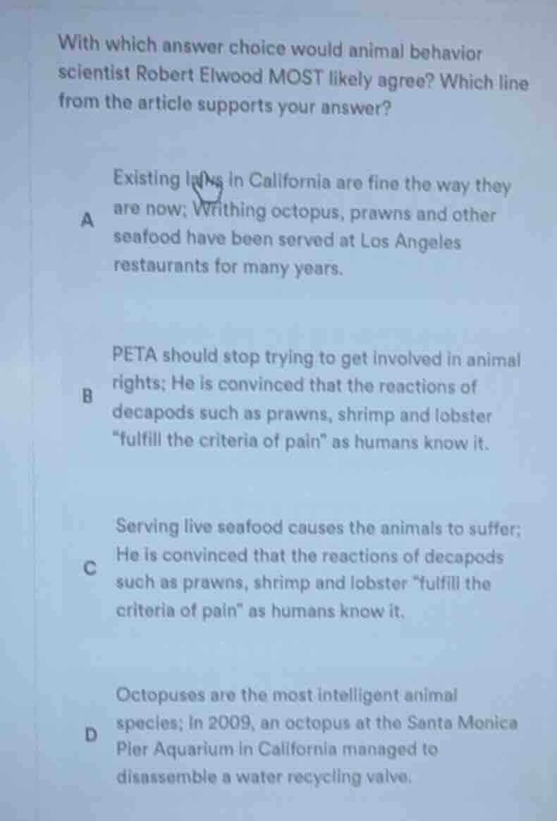 with which answer choice would animal behavior scientist robert elwood …