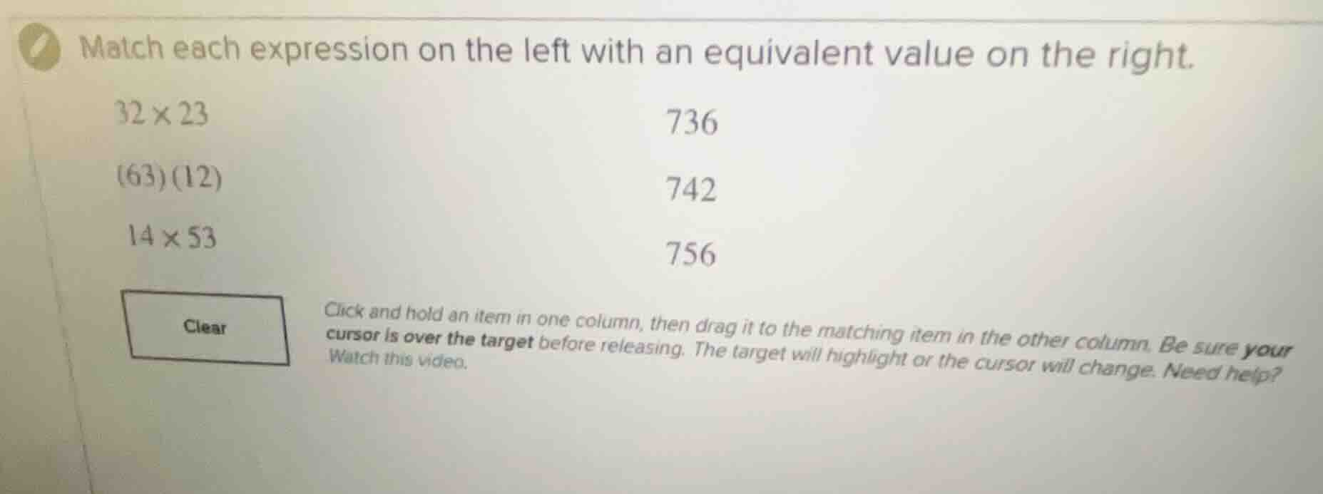 match each expression on the left with an equivalent value on the right…