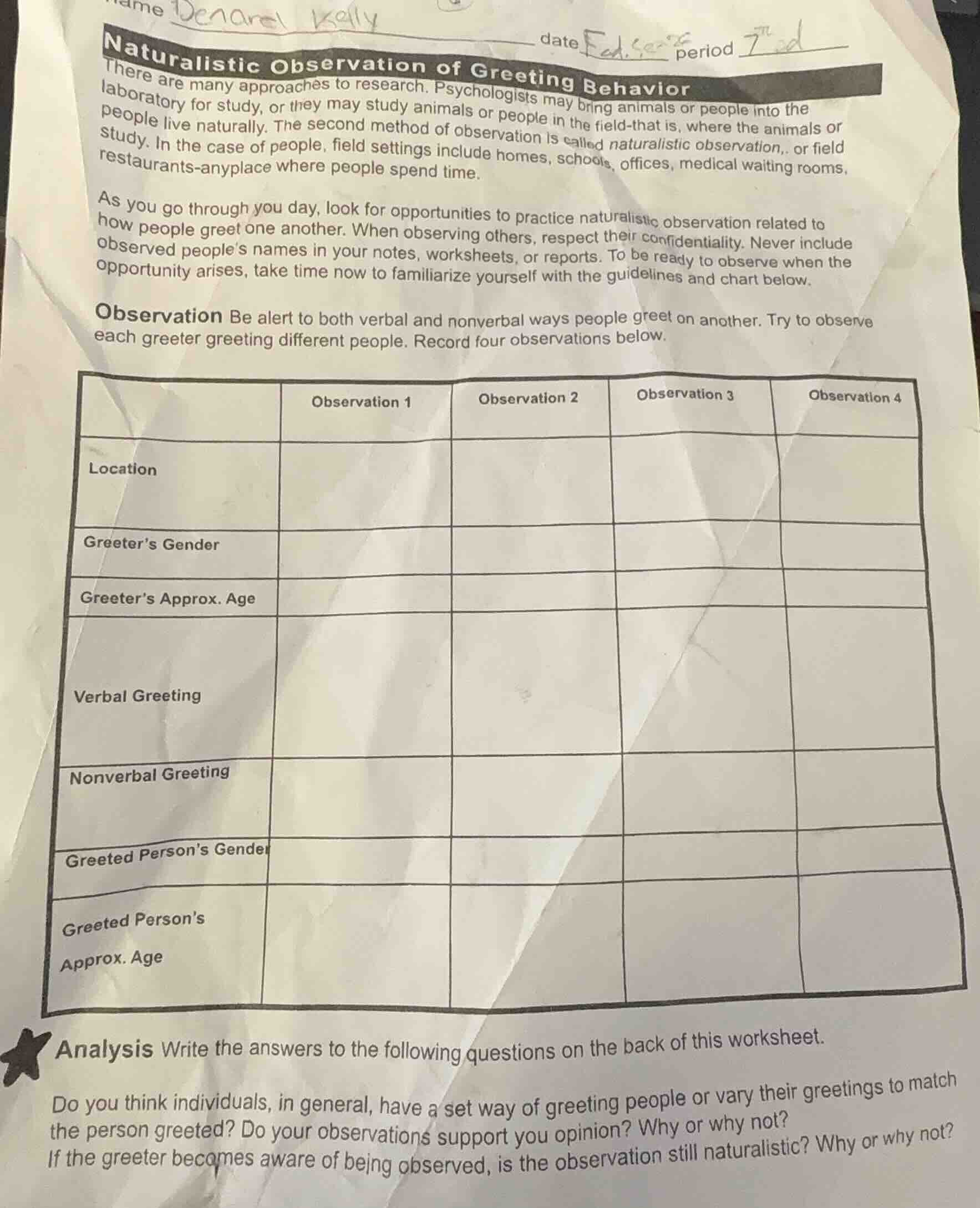 name denarel kelly date fed. 5 period 2nd naturalistic observation of g…