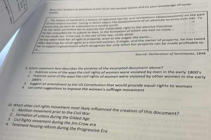 base your answers to questions 9 and 10 on the excerpt below and on you…