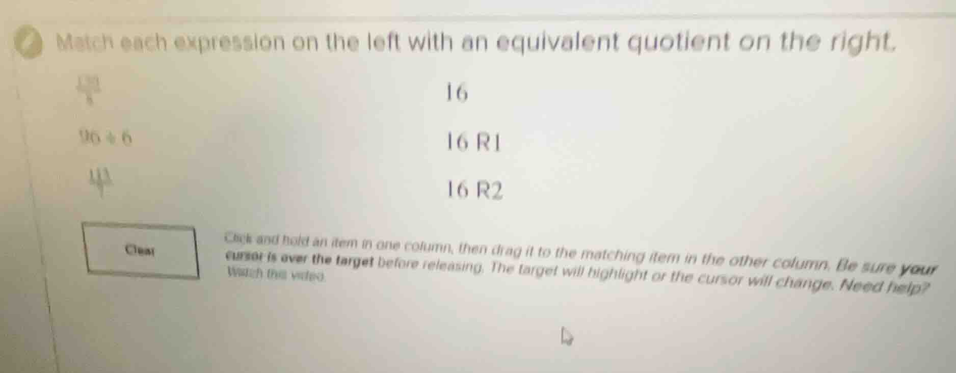 match each expression on the left with an equivalent quotient on the ri…