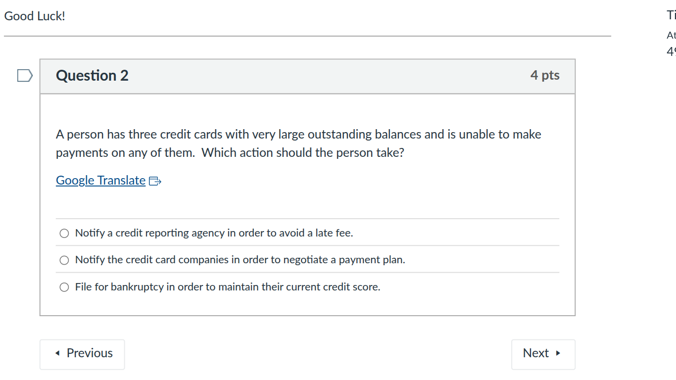 a person has three credit cards with very large outstanding balances an…