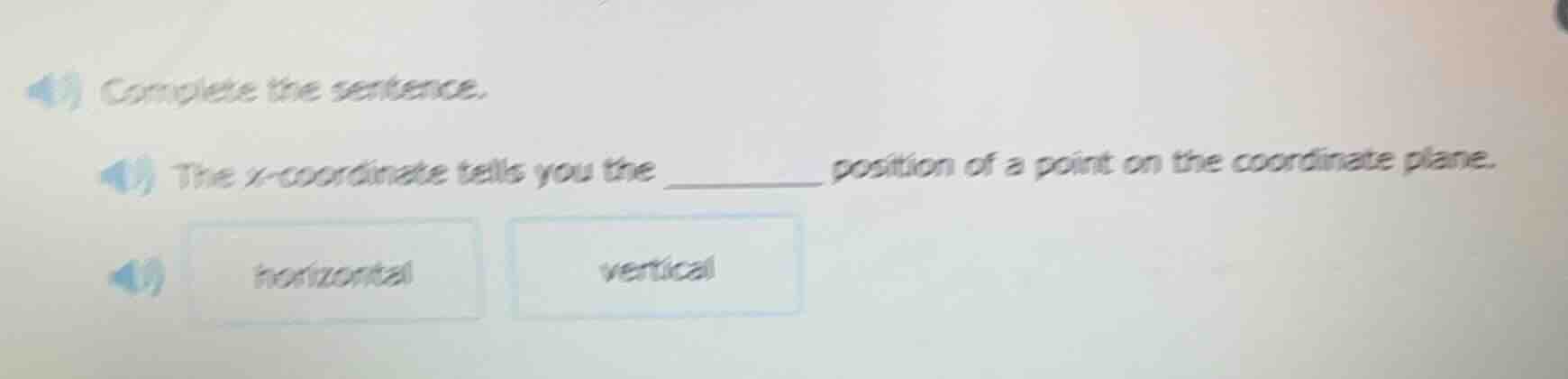 complete the sentence. the x - coordinate tells you the ______ position…