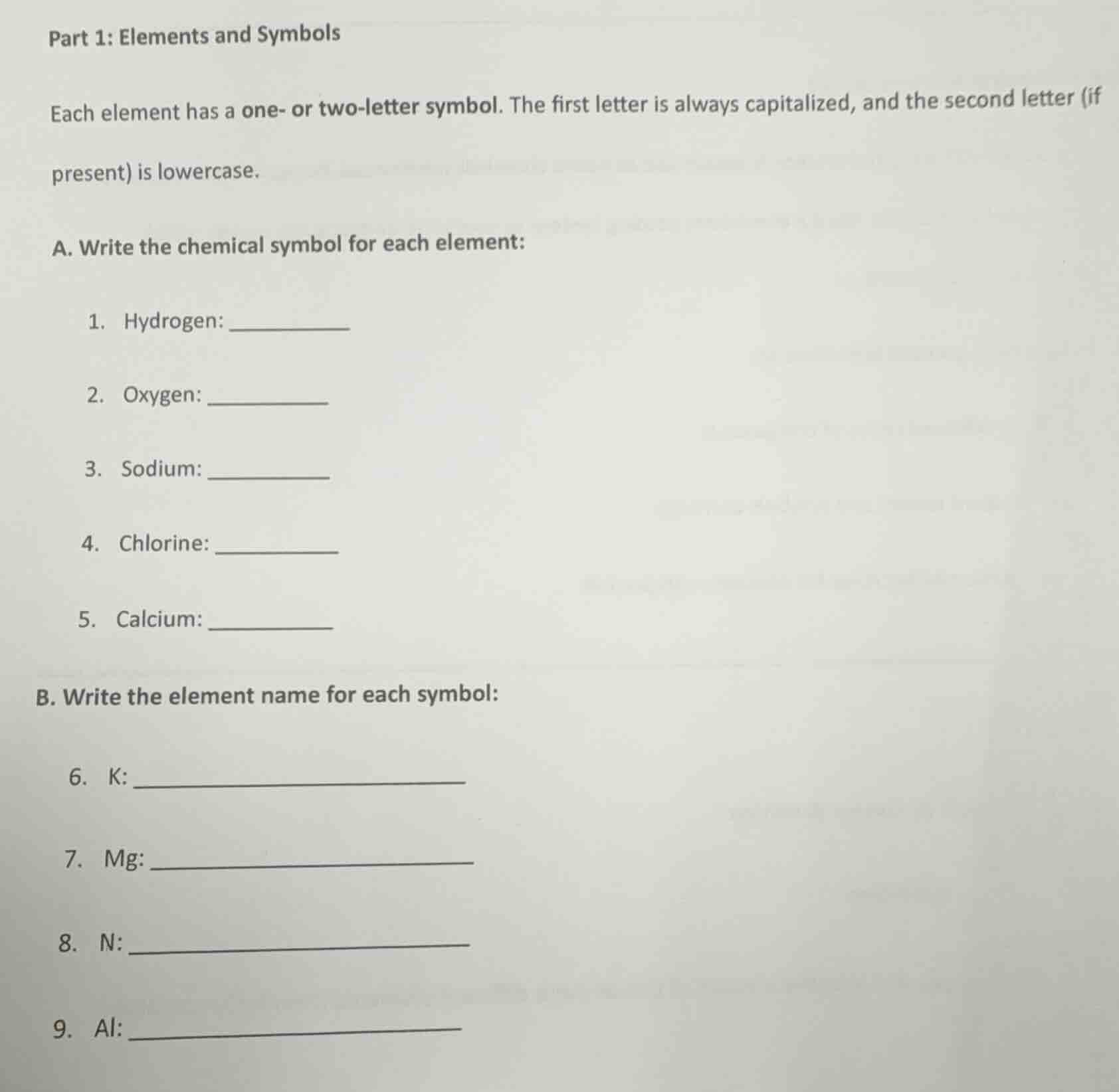 part 1: elements and symbols each element has a one- or two-letter symb…