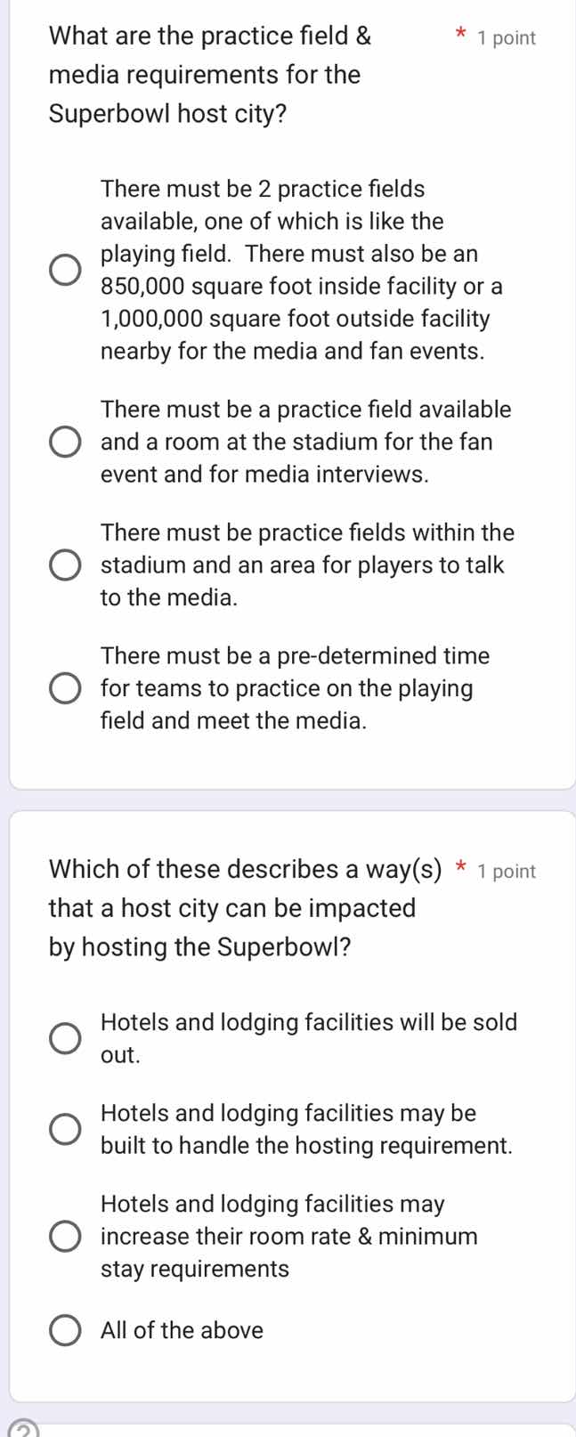 what are the practice field & media requirements for the superbowl host…