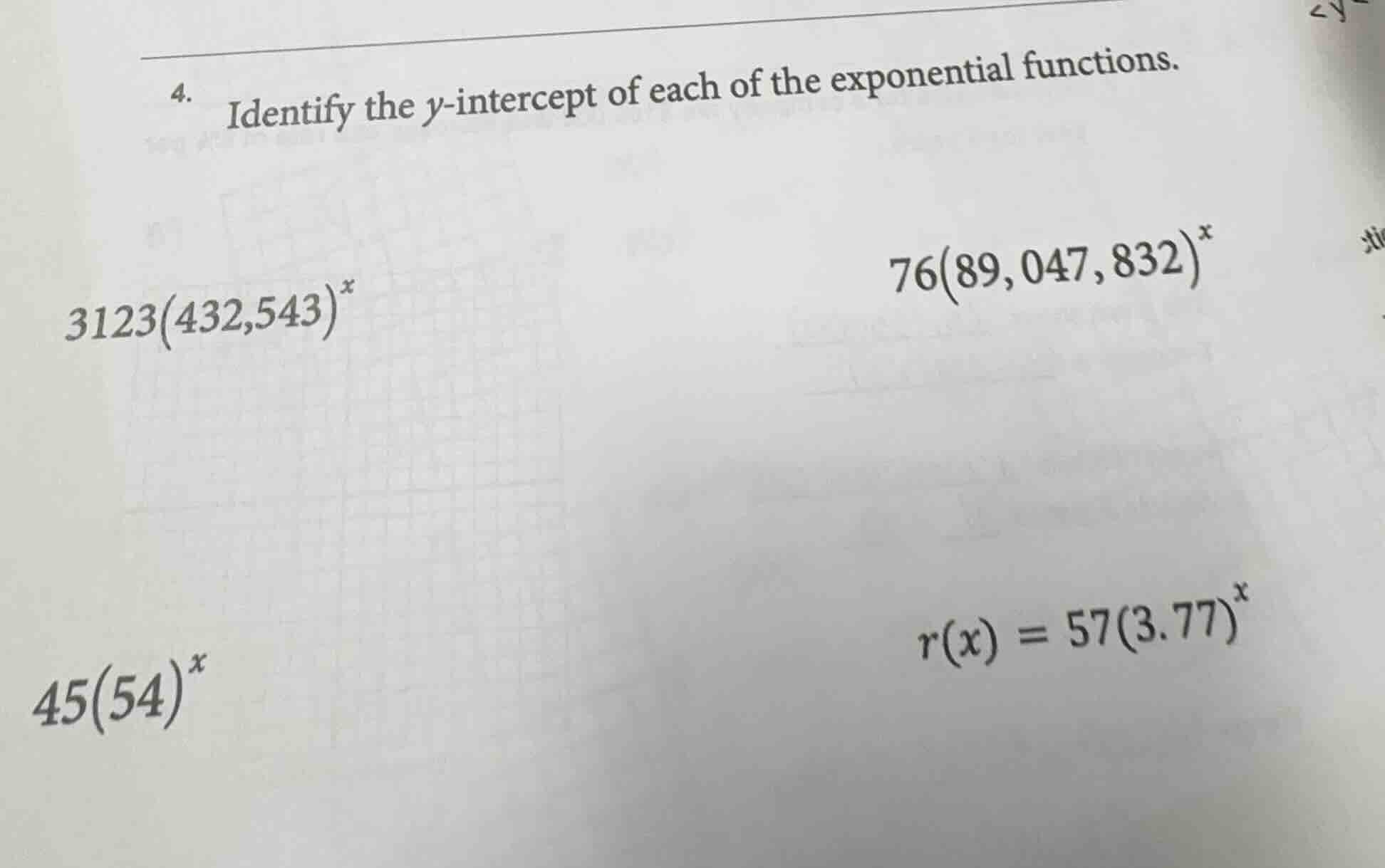 4. identify the y-intercept of each of the exponential functions. $3123…