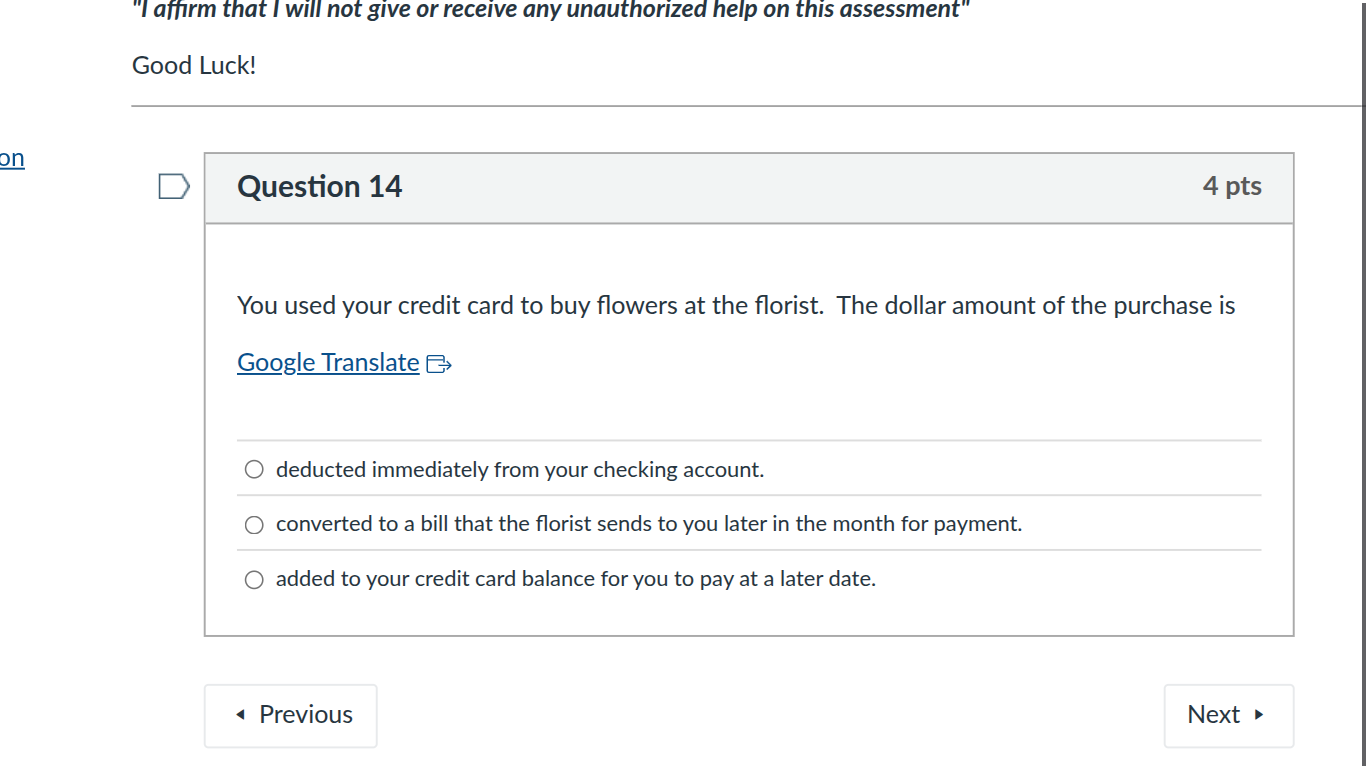 you used your credit card to buy flowers at the florist. the dollar amo…