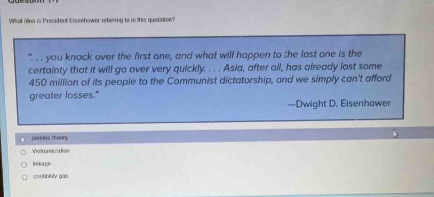 what idea is president eisenhower referring to in this quotation? \... …