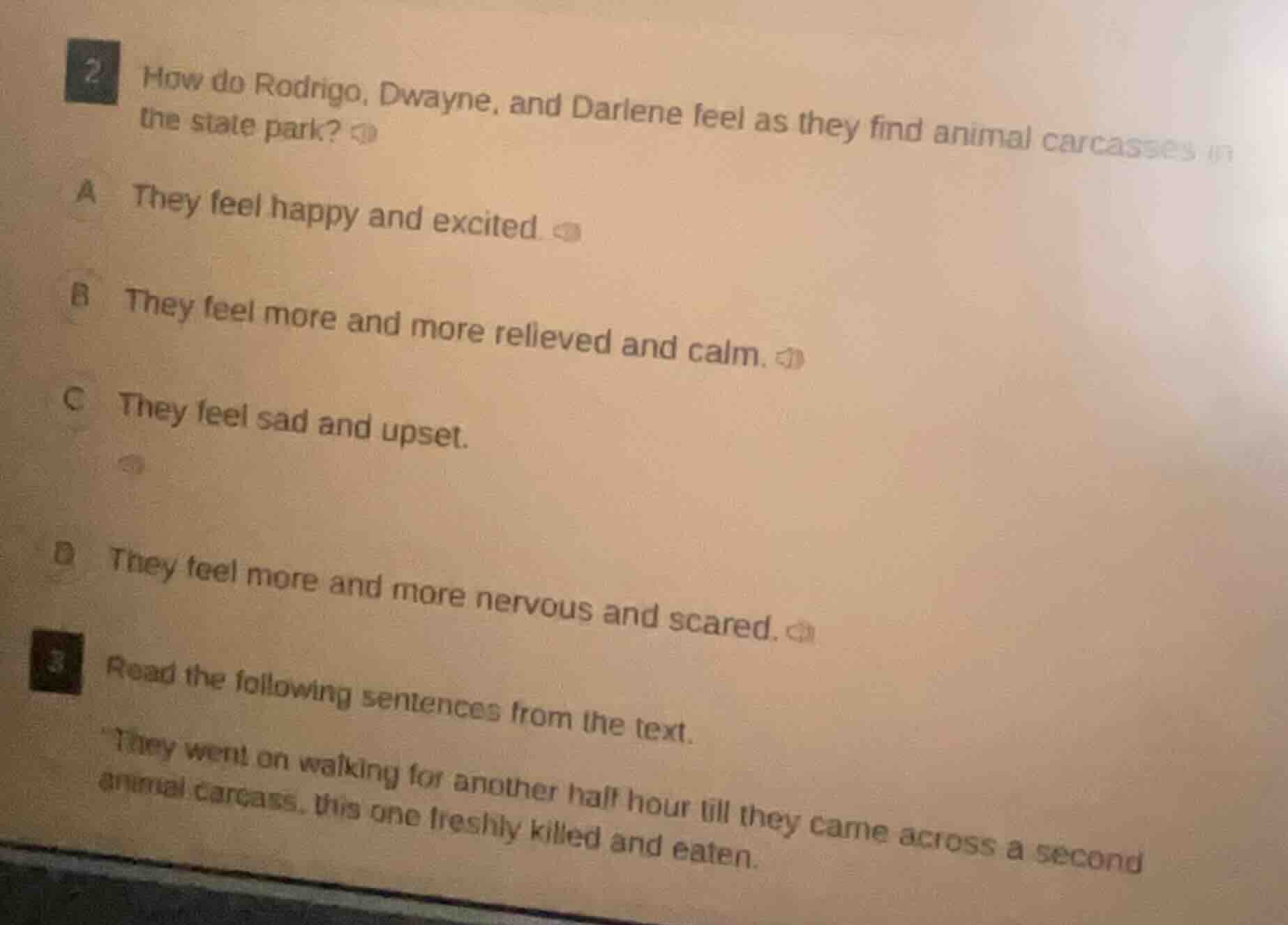 2 how do rodrigo, dwayne, and darlene feel as they find animal carcasse…