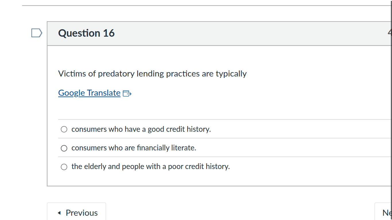 question 16 victims of predatory lending practices are typically google…
