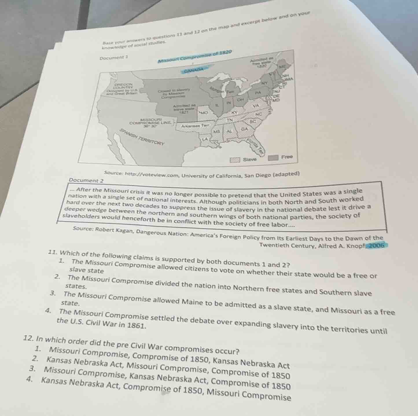 base your answers to questions 11 and 12 on the map and excerpt below a…