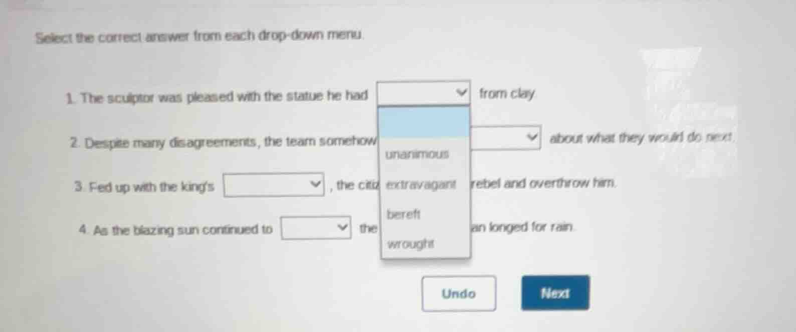 select the correct answer from each drop - down menu. 1. the sculptor w…