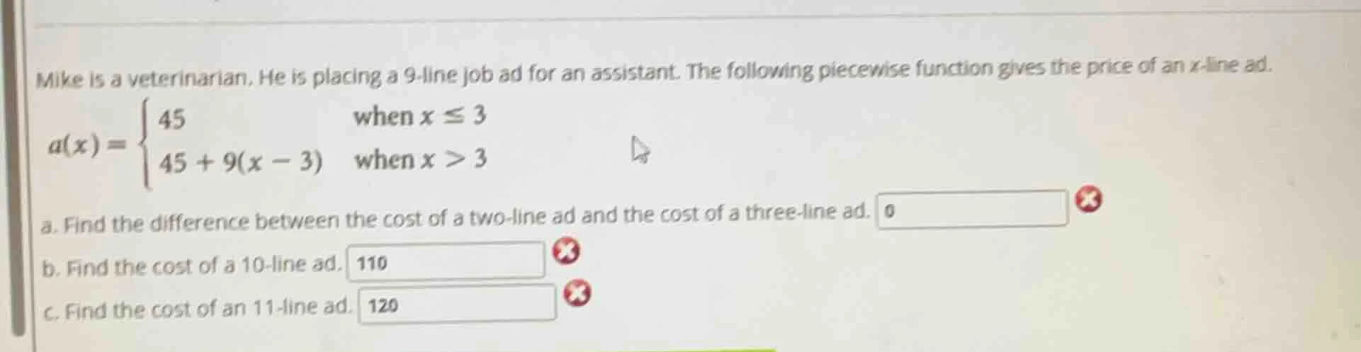 mike is a veterinarian. he is placing a 9-line job ad for an assistant.…