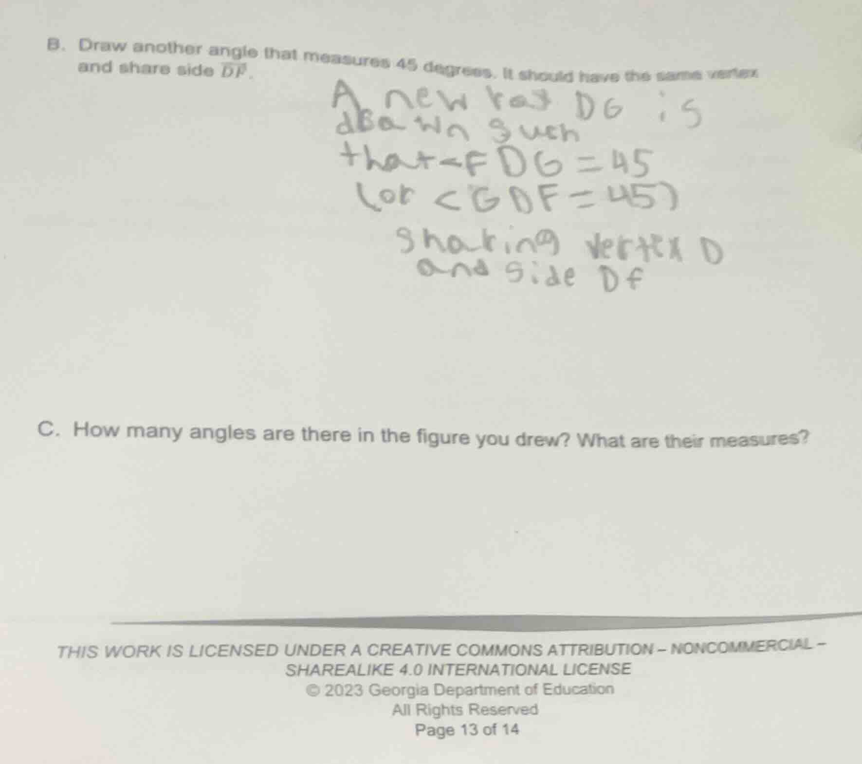 b. draw another angle that measures 45 degrees. it should have the same…