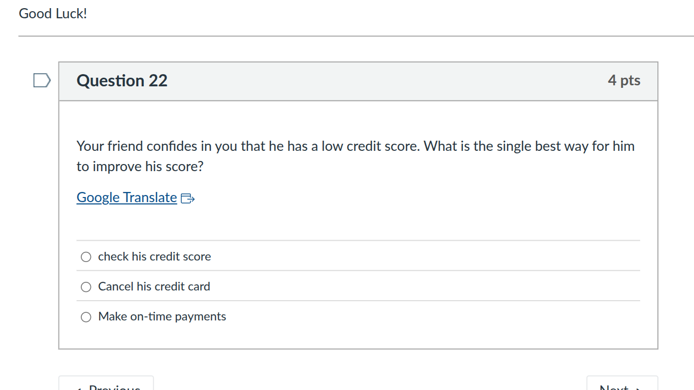 your friend confides in you that he has a low credit score. what is the…