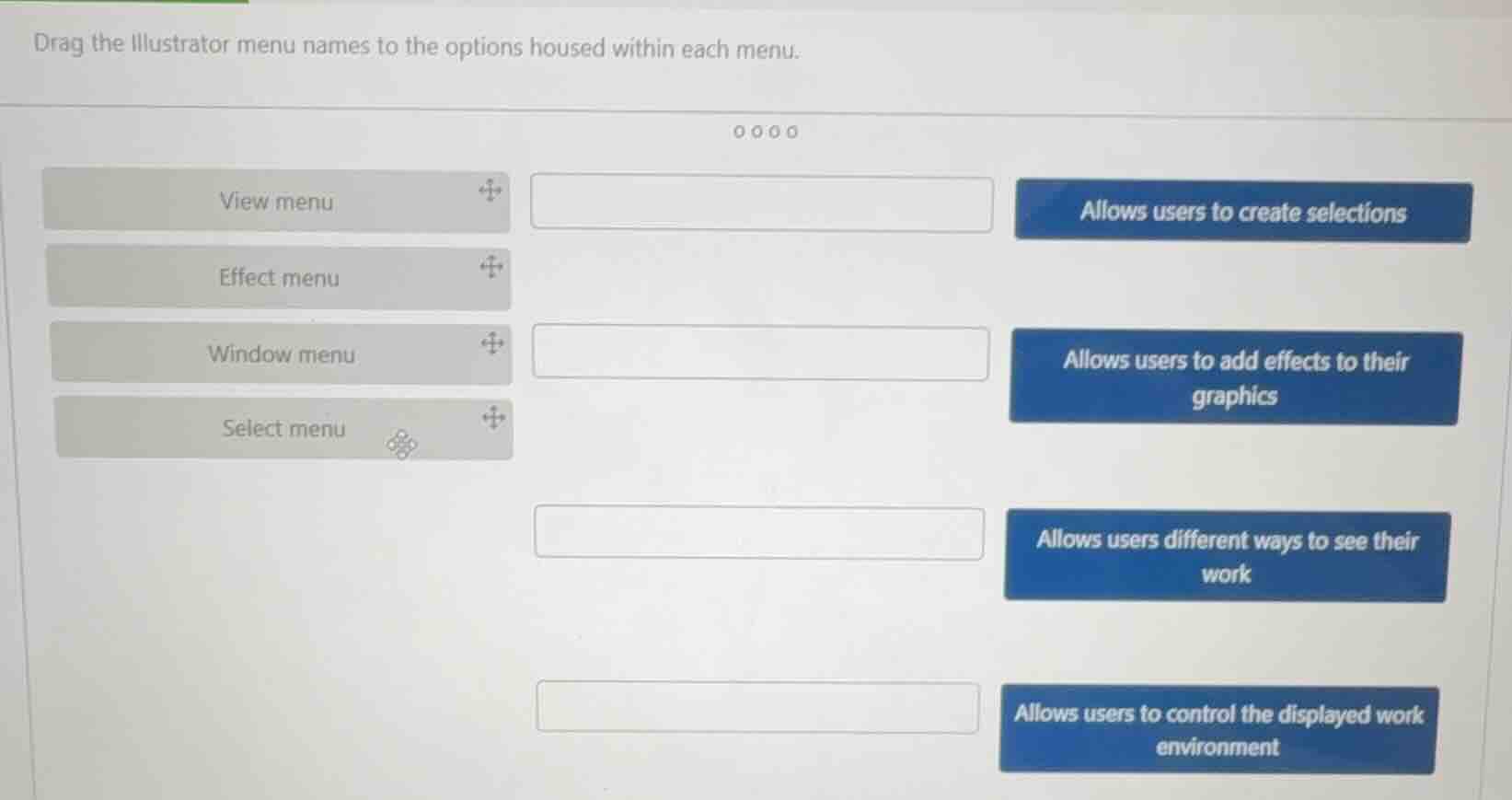 drag the illustrator menu names to the options housed within each menu.…