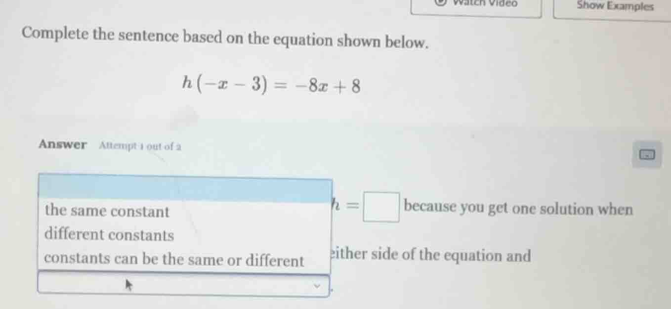 complete the sentence based on the equation shown below. $h(-x - 3) = -…