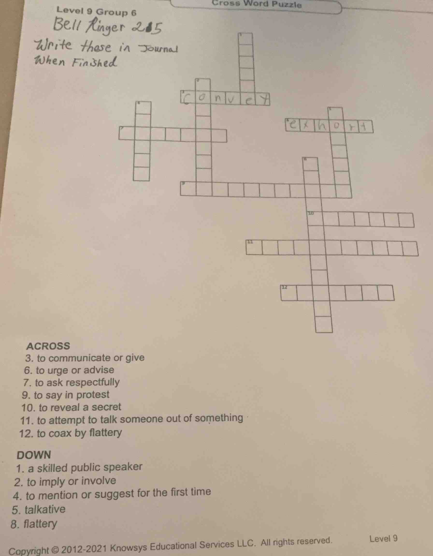 level 9 group 6 bell ringer 215 write these in journal when finished ac…