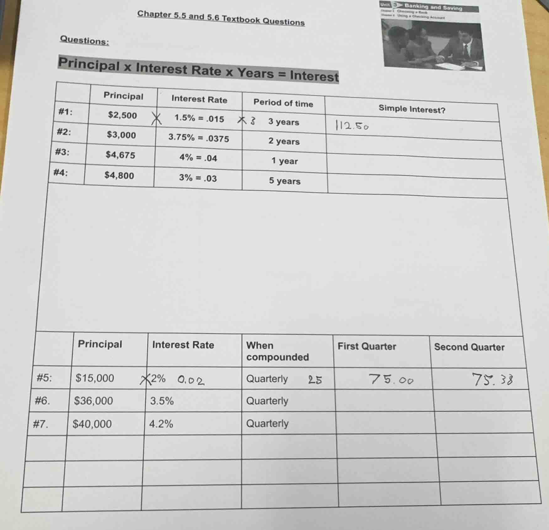 chapter 5.5 and 5.6 textbook questions questions: principal x interest …