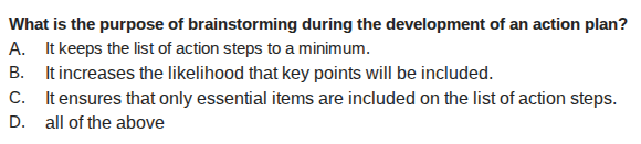 what is the purpose of brainstorming during the development of an actio…