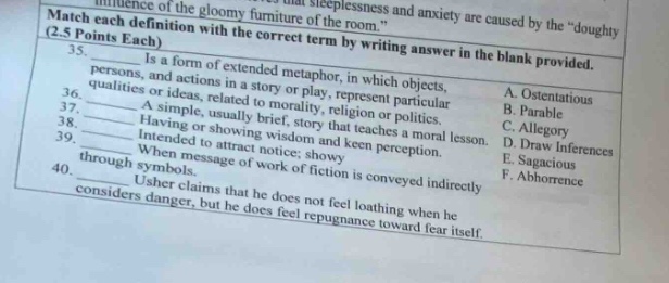 match each definition with the correct term by writing answer in the bl…