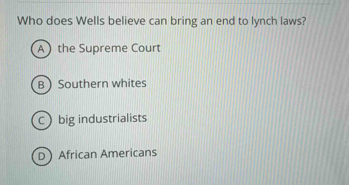 who does wells believe can bring an end to lynch laws? a the supreme co…