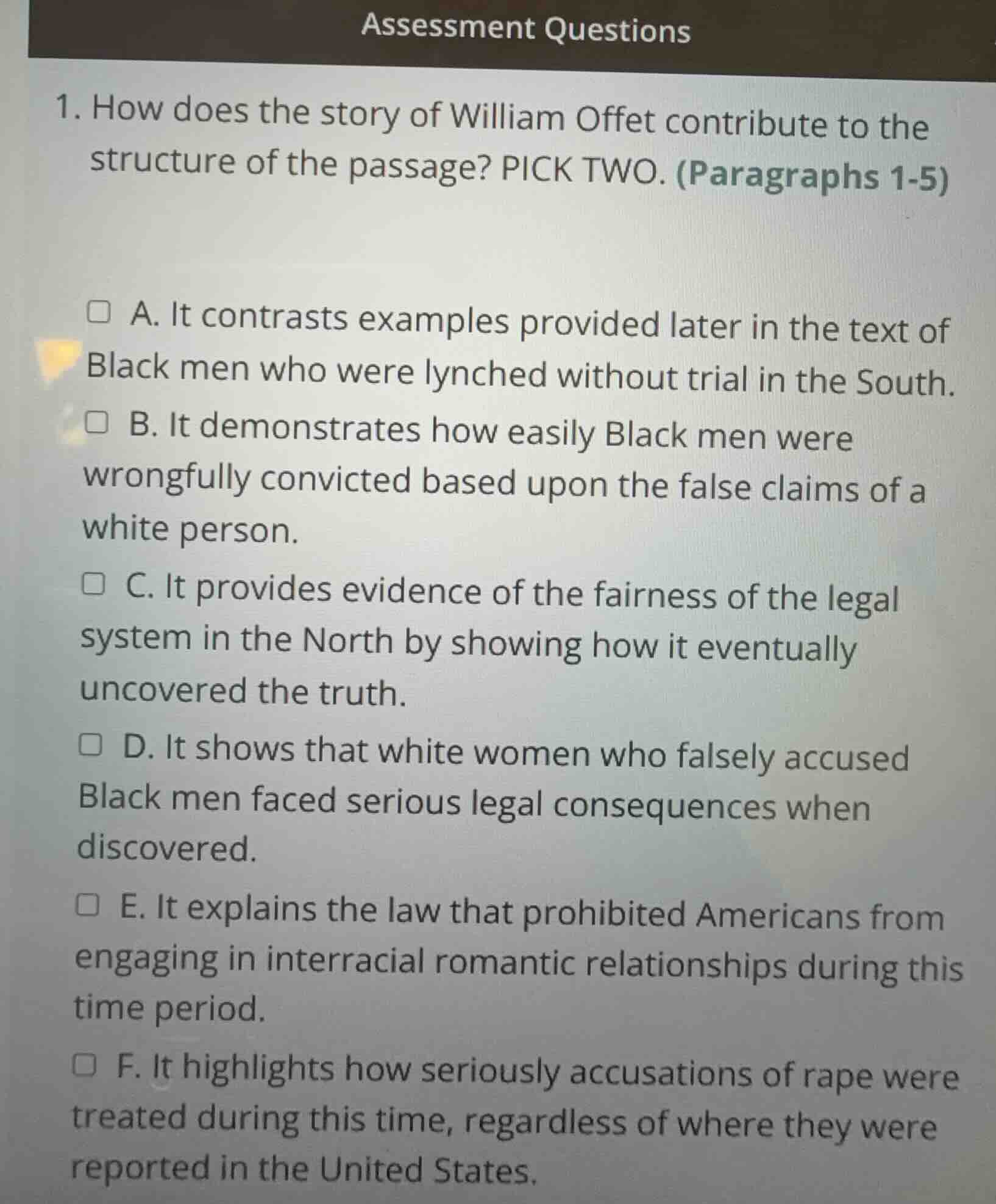 1. how does the story of william offet contribute to the structure of t…
