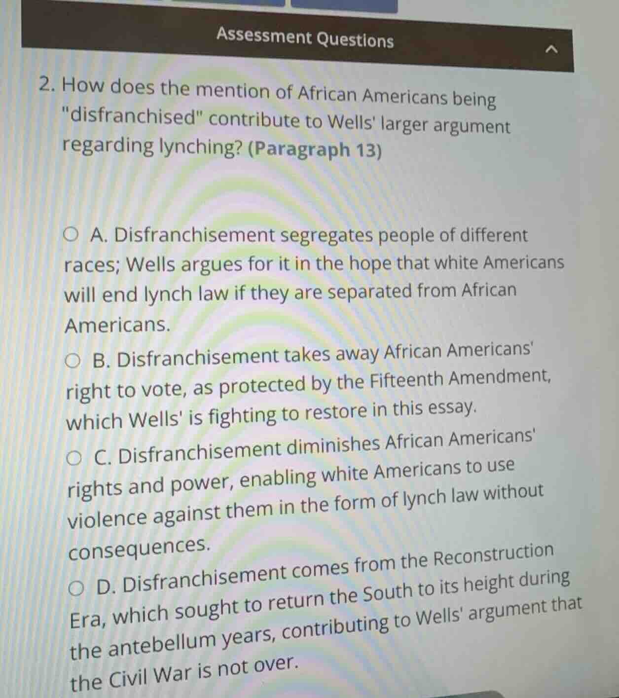 2. how does the mention of african americans being \disfranchised\ cont…