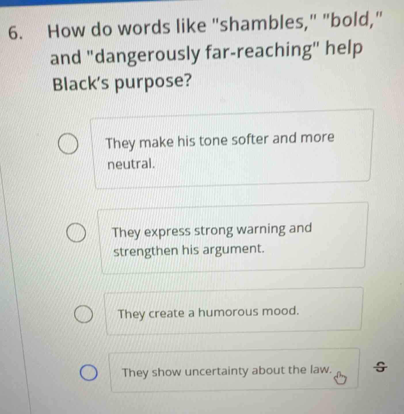 6. how do words like \shambles,\ \bold,\ and \dangerously far - reachin…