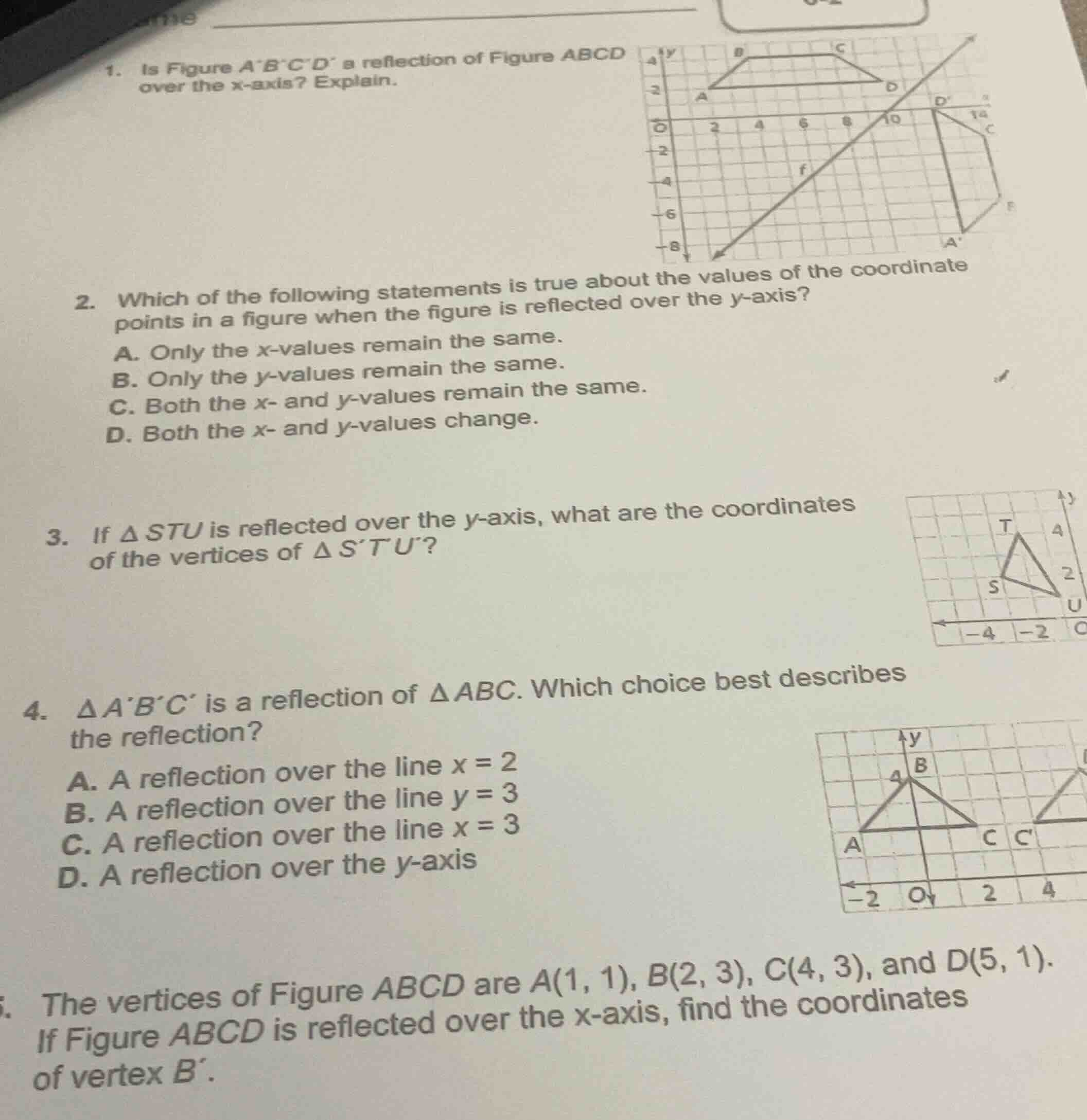 1. is figure abcd a reflection of figure abcd over the x - axis? explai…