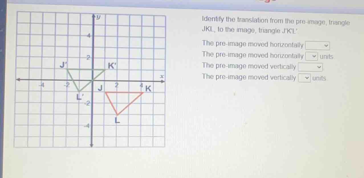 identify the translation from the pre - image, triangle jkl, to the ima…