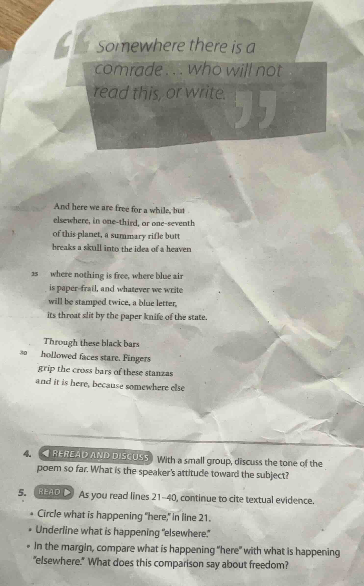 somewhere there is a comrade... who will not read this, or write. and h…