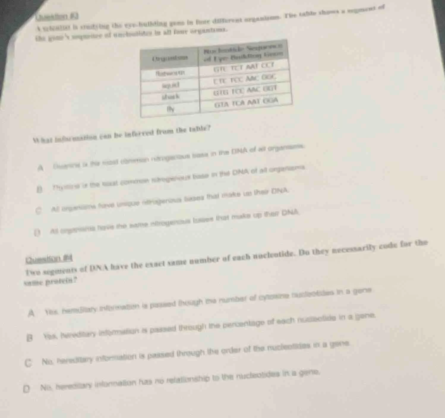question #3 a scientist is studying the eye - building gene in four dif…