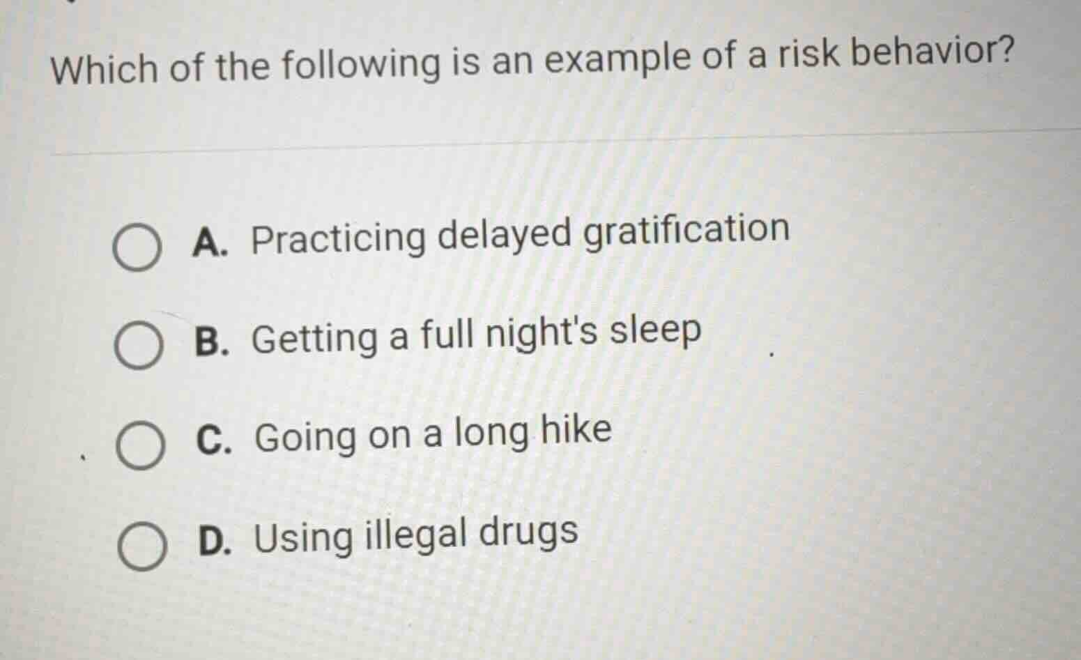 which of the following is an example of a risk behavior? a. practicing …
