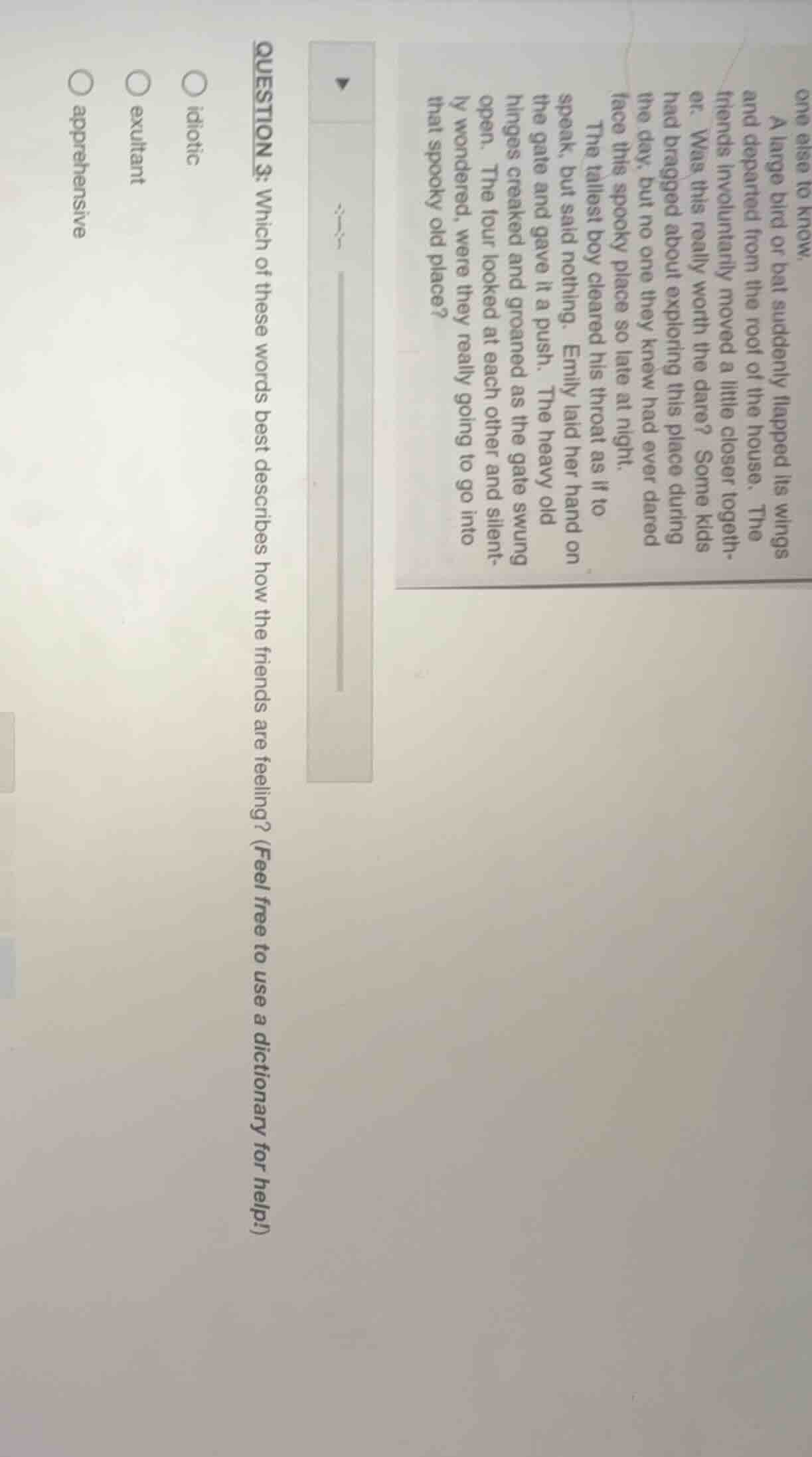 one else to know. a large bird or bat suddenly flapped its wings and de…