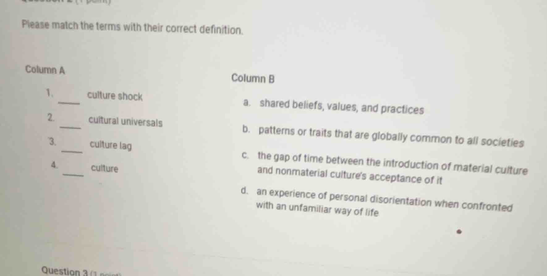 please match the terms with their correct definition. column a 1. ____ …