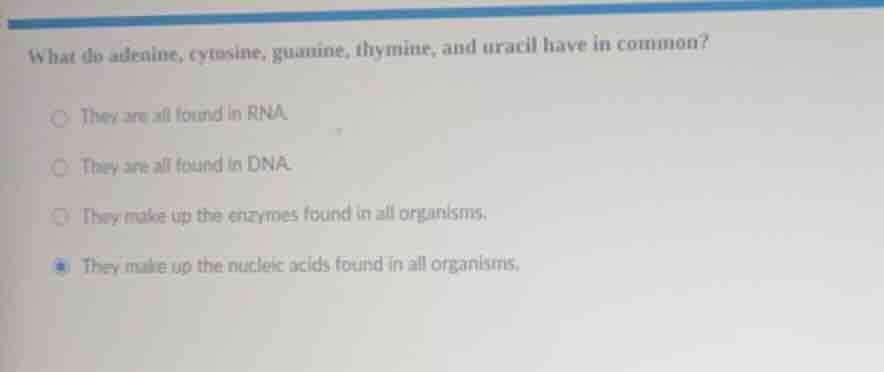 what do adenine, cytosine, guanine, thymine, and uracil have in common?…