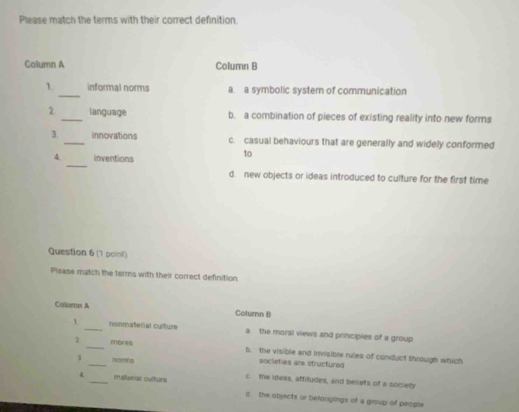 please match the terms with their correct definition. column a\tcolumn …