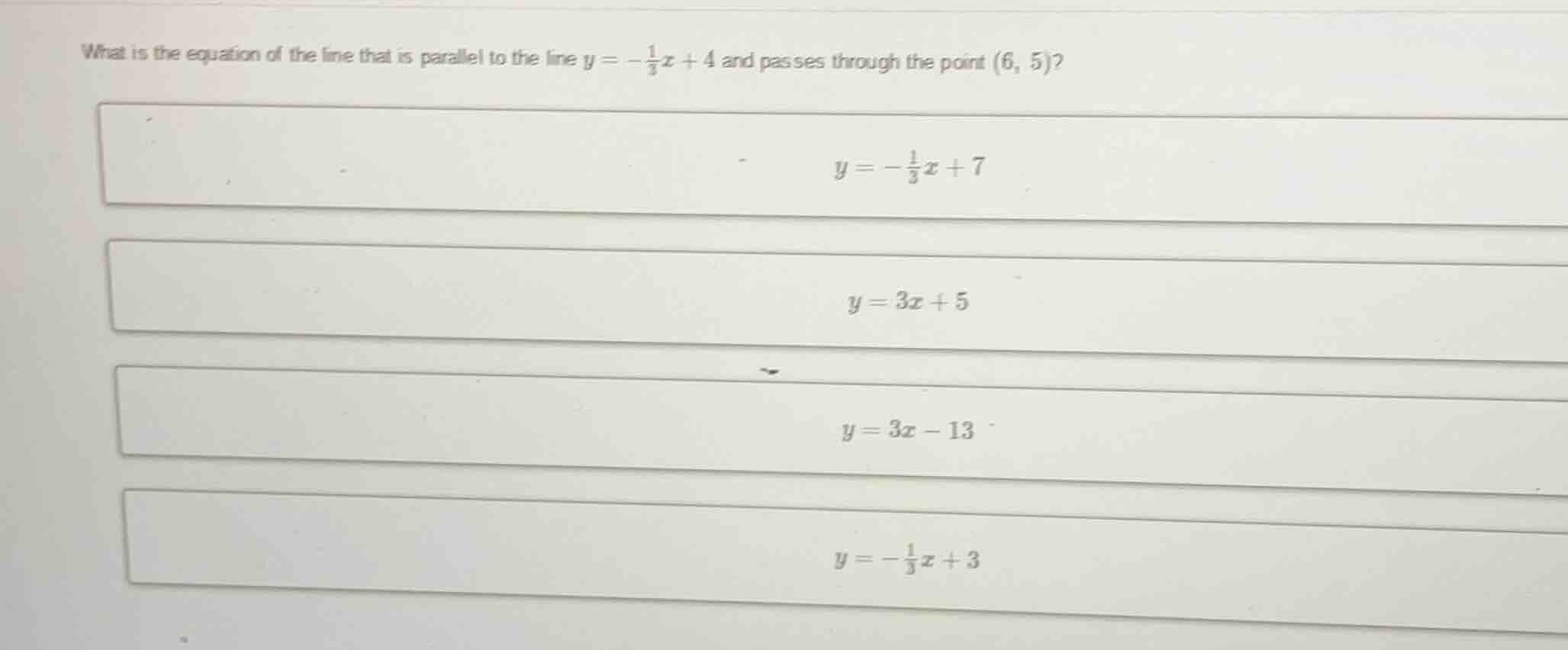 what is the equation of the line that is parallel to the line $y = -\fr…