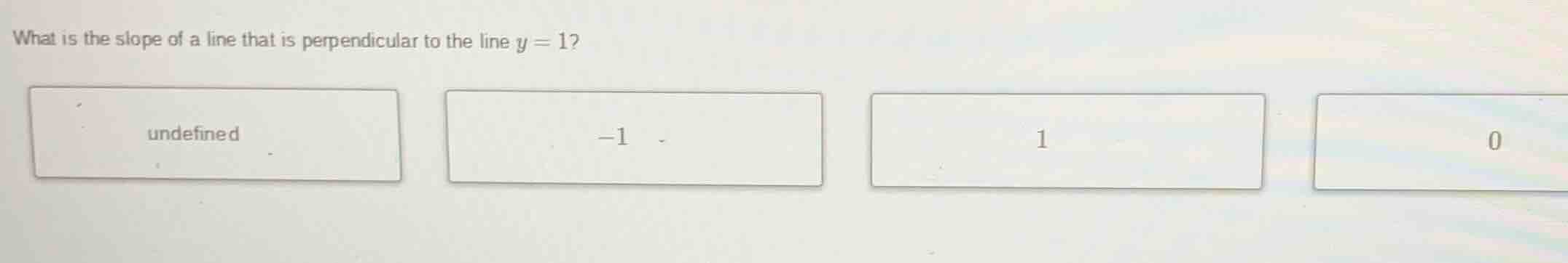 what is the slope of a line that is perpendicular to the line $y = 1$? …